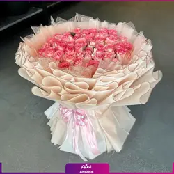 خرید آنلاین دسته گل رز لب صورتی 17 شاخه | گل فروشی آنلاین انگور