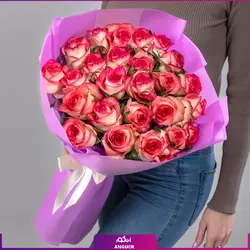 خرید آنلاین دسته گل رز لب صورتی 25 شاخه | گل فروشی آنلاین انگور
