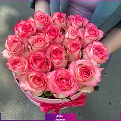 خرید آنلاین باکس گل 17 شاخه رز لب صورتی | گل فروشی آنلاین انگور