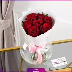خرید آنلاین دسته گل رز قرمز 7 شاخه با کاغذ | گل فروشی آنلاین انگور