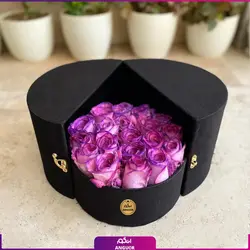 خرید آنلاین باکس گل سورپرایزی رز بنفش 19 شاخه | گل فروشی آنلاین انگور