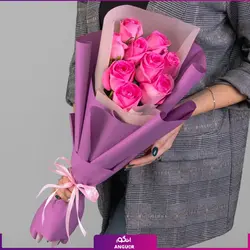 خرید آنلاین دسته گل رز صورتی 11 شاخه با کاغذ | گل فروشی آنلاین انگور