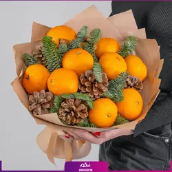 خرید آنلاین دسته گل کریسمس به همراه پرتقال (سال نو میلادی) | گلفروشی آنلاین انگور