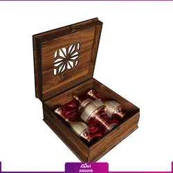 پک هدیه جفت گلدان صراحی و شکلات خوری خاتم کاری | انگور