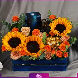 باکس گل و شکلات با هدیه (ادکلن دلخواه) | انگور