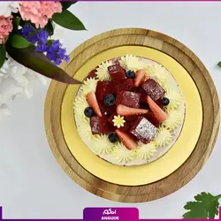 سفارش آنلاین دسته گل رز و داوودی به همراه کیک ردولوت | انگور