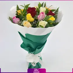 سفارش دسته گل رز به همراه کیک شکلاتی، انگور