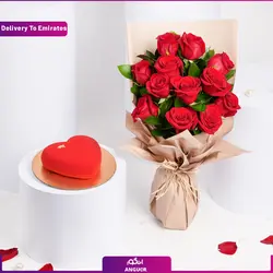 دسته گل ولنتاین با کیک (تحویل امارات) | انگور