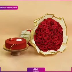 دسته گل 50 شاخه رز با کیک (تحویل در عربستان) | انگور