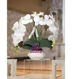 گلدان مصنوعی وارداتی ارکیده سفید2 شاخه (40 تا 50 سانتی)