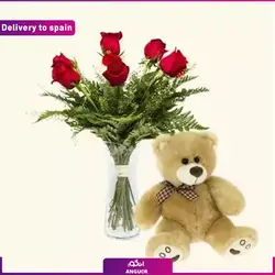دسته گل رز و عروسک (ارسال گل به اسپانیا)