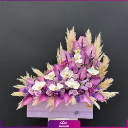 باکس گل هلیا با گل رز، آنتوریوم، داوودی