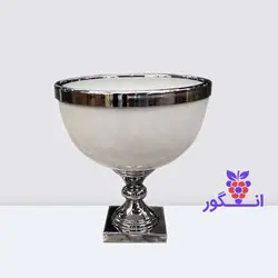 گلدان راژان رنگ سفید با لبه نقره ای