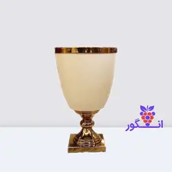 گلدان فلزی خمره ای رنگ کرمی با لبه طلایی