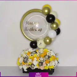 سفارش اینترنتی باکس گل تولد ولان با تم سفید و زرد | گل فروشی آنلاین انگور