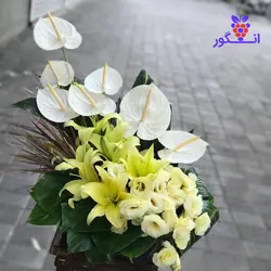 خرید سبد گل جهت عرض تسلیت و ابراز همدردی با گل های تازه چیده شده از گلخانه همراه با ارسال