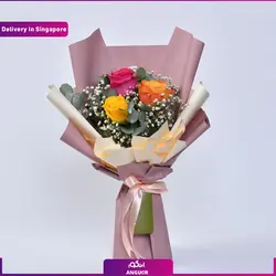 دسته گل رز 6 تایی سفید و زرد (ارسال گل به سنگاپور) | انگور