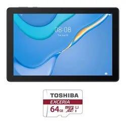 تبلت هوآوی مدل MatePad T10 ظرفیت 16 گیگابایت و رم 2 گیگابایت به‌همراه کارت حافظه microSDXC توشیبا مدل EXCERIA M302-EA ظرفیت 64 گیگابایت به همراه آداپتور SD