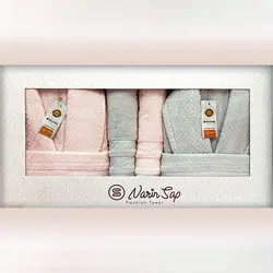 سرویس حوله مدل سیلور دونفره نارین ساپ طوسی/گلبهی