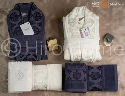 سرویس حوله پالتویی دونفره Modena سفید/ذغالی