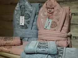 سرویس حوله پالتویی دونفره Modena نقره ای/پیازی سیر