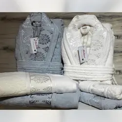 سرویس حوله پالتویی دونفره Modena نقره ای/سفید