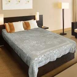 پتوی گلبافت پلی استر یکنفره نقره ای