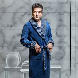 حوله پالتویی کلاه دار کلاسیک سرمه ای پودایران