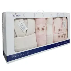 سرویس حوله پالتویی دونفره CEVAHIR بژ گلبهی