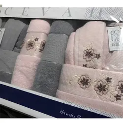 سرویس حوله پالتویی دونفره CEVAHIR صورتی طوسی