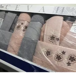 سرویس حوله پالتویی دونفره CEVAHIR طوسی/گلبهی