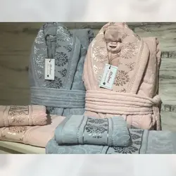 سرویس حوله پالتویی دونفره Modena طوسی/گلبهی