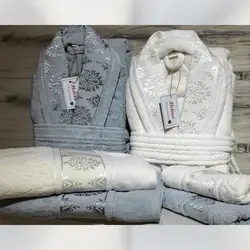 سرویس حوله پالتویی دونفره Modena کرم/طوسی