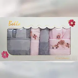 سرویس حوله پالتویی دونفره Bello صورتی/طوسی