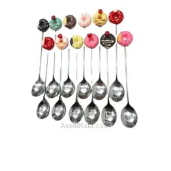 قاشق دسرخوری فانتزی استیل طرح دونات بسته 6 عددی
