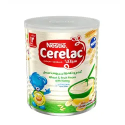 سرلاک گندم و تکه های میوه با عسل به همراه شیر نستله مناسب کودکان از 12 ماهگی 400 گرم