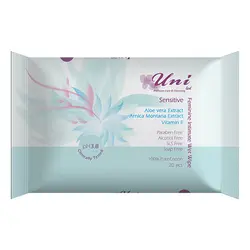 دستمال مرطوب و معطر پاک کننده بانوان حساس یونی لد 20 عددی