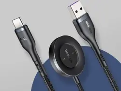 کابل سوپر شارژ دوکاره بیسوس مدل Cafule Series One-for-two Data Cable USB to C+ Watch Charging Dock CA1T2-G1 با قابلیت شارژ ساعت هوشمند هوآوی