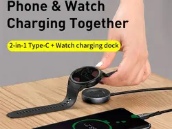 کابل سوپر شارژ دوکاره بیسوس مدل Cafule Series One-for-two Data Cable USB to C+ Watch Charging Dock CA1T2-G1 با قابلیت شارژ ساعت هوشمند هوآوی