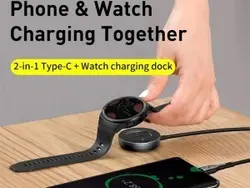 کابل سوپر شارژ دوکاره بیسوس مدل Cafule Series One-for-two Data Cable USB to C+ Watch Charging Dock CA1T2-G1 با قابلیت شارژ ساعت هوشمند هوآوی