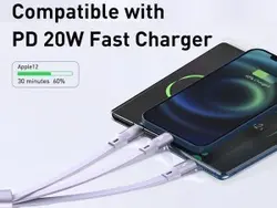 کابل قرقره‌ای تایپ سی سه کاره بیسوس مدل Bright Mirror One-for-Three Retractable Data Cable 100W CAMLC-AMJ01