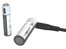 باتری نیم قلمی قابل شارژ پاورولوژی مدل PRUBAAA4 (بسته 4 عددی بهمراه کابل شارژ)