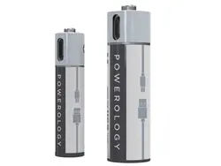 باتری نیم قلمی قابل شارژ پاورولوژی مدل PRUBAAA4 (بسته 4 عددی بهمراه کابل شارژ)