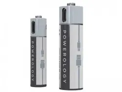 باتری نیم قلمی قابل شارژ پاورولوژی مدل PRUBAAA4 (بسته 4 عددی بهمراه کابل شارژ)