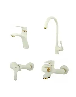 ست چهار تکه شیرآلات راسان مدل صدف سفید طلایی