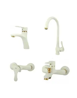 ست چهار تکه شیرآلات راسان مدل صدف سفید طلایی