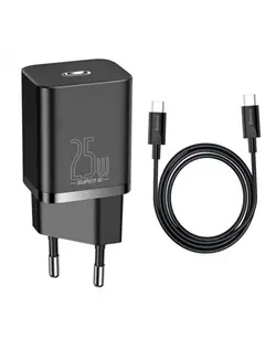 شارژر دیواری به همراه کابل باسئوس | Baseus Super Si Quick Charger 1C 25W Sets