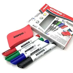 ماژیک وایت برد کورس بسته 4 عددی + تخته پاکن