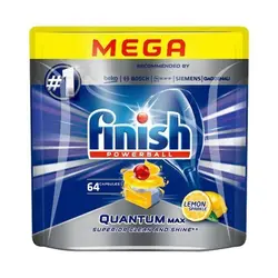 قرص ظرفشویی Finish Quantom Max بسته 64 عددی اسانس لیمو