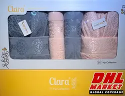 سرویس حوله پالتویی دونفره Clara گلبهی/طوسی | فروشگاه اینترنتی DHLmarket / فروشگاه بین المللی دی اج ال مارکت www.dhlmarket.ir / پشتیبانی : 09360003986 دفتر مرکزی : 02188802013